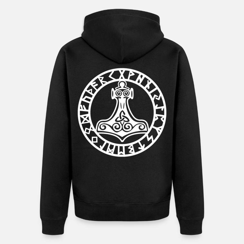 Weißer Wikingerhammer - Unisex Premium Bio Zip Hoodie - Schwarz
