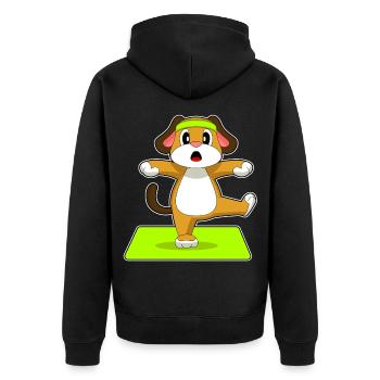 Hund Yoga Fitness Gymnastik - Unisex Premium Bio Zip Hoodie - Schwarz - Hinten - Nico (187cm)