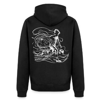 Fußball Junge Zeichnung - Unisex Premium Bio Zip Hoodie - Schwarz - Hinten - Nico (187cm)