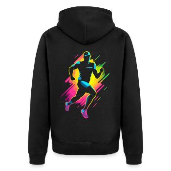 Marathon Läufer Comic Look - Unisex Premium Bio Zip Hoodie - Schwarz - Hinten - Nico (187cm)
