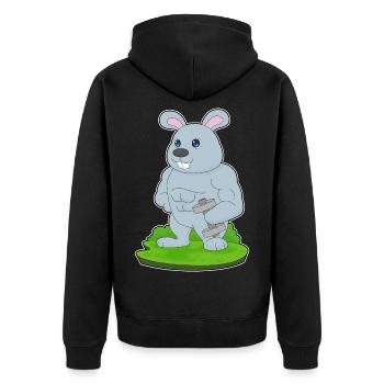 Hase Bodybuilder Hantel Bodybuilding - Unisex Premium Bio Zip Hoodie - Schwarz - Hinten - Nico (187cm)