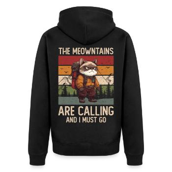 The Meowntains Are Calling Hiking Cat Gift - Unisex Premium Organic Zip Hoodie - black - Back - Nico (187cm)