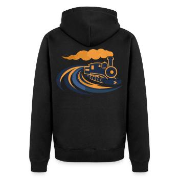 Lokomotive 90er Look - Unisex Premium Bio Zip Hoodie - Schwarz - Hinten - Nico (187cm)