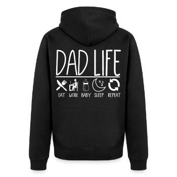 Dad Life Eat Work Baby Repeat - Unisex Premium Bio Zip Hoodie - Schwarz - Hinten - Nico (187cm)