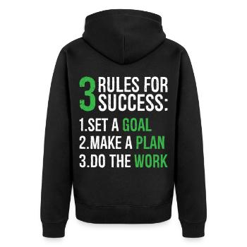 3 rules for success - Unisex Premium Bio Zip Hoodie - Schwarz - Hinten - Nico (187cm)