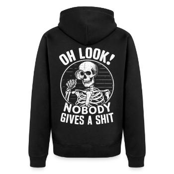 Oh schau Skelett Niemand kümmert sich um schwarzen Humor Design - Unisex Premium Bio Zip Hoodie - Schwarz - Hinten - Nico (187cm)