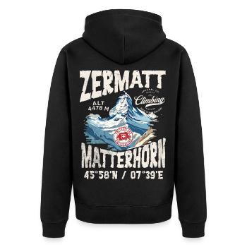 Zermatter Klettern 3 - Unisex Premium Bio Zip Hoodie - Schwarz - Hinten - Nico (187cm)