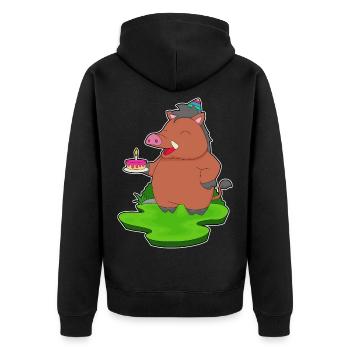 Wildschwein Geburtstag Kuchen - Unisex Premium Bio Zip Hoodie - Schwarz - Hinten - Nico (187cm)