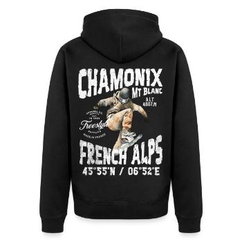 Skateboarding Chamonix Mont Blanc - Unisex Premium Organic Zip Hoodie - black - Back - Nico (187cm)
