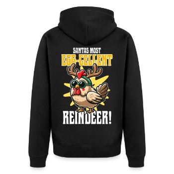 Santa's Most Egg-cellent Reindeer, Weihnachtsdesin - Unisex Premium Bio Zip Hoodie - Schwarz - Hinten - Nico (187cm)