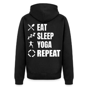 Manger dormir Yoga Répéter - Veste à capuche bio Premium Unisexe - noir - Dos - Nico (187cm)