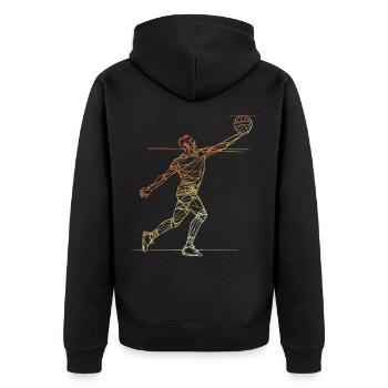 Vintage Volleyballer Line Art - Unisex Premium Bio Zip Hoodie - Schwarz - Hinten - Nico (187cm)