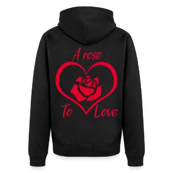 Eine Rose zum Verlieben - Unisex Premium Bio Zip Hoodie - Schwarz - Hinten - Nico (187cm)