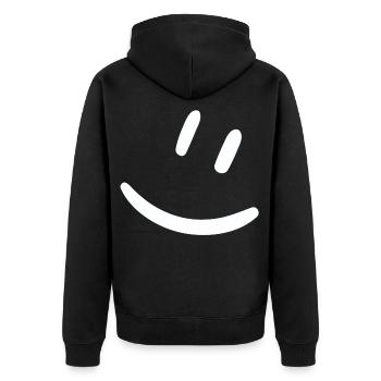 T-Shirt mit einem Lächeln - Unisex Premium Bio Zip Hoodie - Schwarz - Hinten - Nico (187cm)