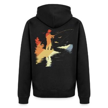 Fischer Retro Stil - Unisex Premium Bio Zip Hoodie - Schwarz - Hinten - Nico (187cm)