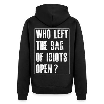 who left the bag - Unisex Premium Organic Zip Hoodie - black - Back - Nico (187cm)