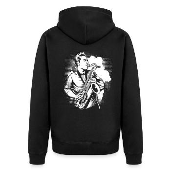 Saxophon Junge - Unisex Premium Bio Zip Hoodie - Schwarz - Hinten - Nico (187cm)
