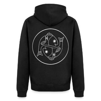 Fische Sternzeichen (weiß) - Unisex Premium Bio Zip Hoodie - Schwarz - Hinten - Nico (187cm)