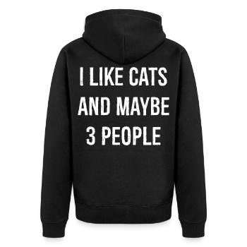 I like cats and maybe 3 people funny shirt - Unisex Premium Bio Zip Hoodie - Schwarz - Hinten - Nico (187cm)