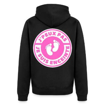 Ich kann nicht, ich bin schwanger - Unisex Premium Bio Zip Hoodie - Schwarz - Hinten - Nico (187cm)