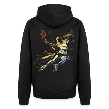 Badminton Frau Grafitti - Unisex Premium Bio Zip Hoodie - Schwarz - Hinten - Nico (187cm)