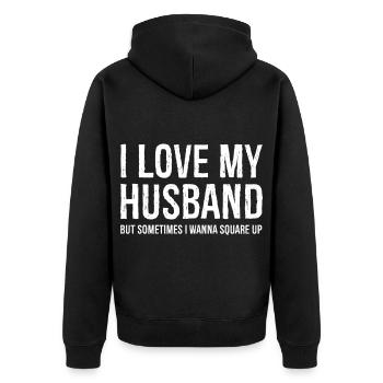 Lustige Mutter Frau Geschenk Shirt Ich liebe meinen Mann - Unisex Premium Bio Zip Hoodie - Schwarz - Hinten - Nico (187cm)