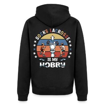 Socken Lacrosse - Unisex Premium Bio Zip Hoodie - Schwarz - Hinten - Nico (187cm)