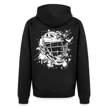 Lacrosse Helm Streetart - Unisex Premium Bio Zip Hoodie - Schwarz - Hinten - Nico (187cm)