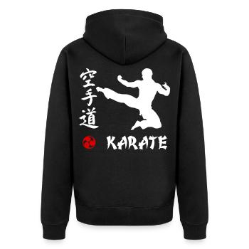 Karate weiss - Unisex Premium Bio Zip Hoodie - Schwarz - Hinten - Nico (187cm)