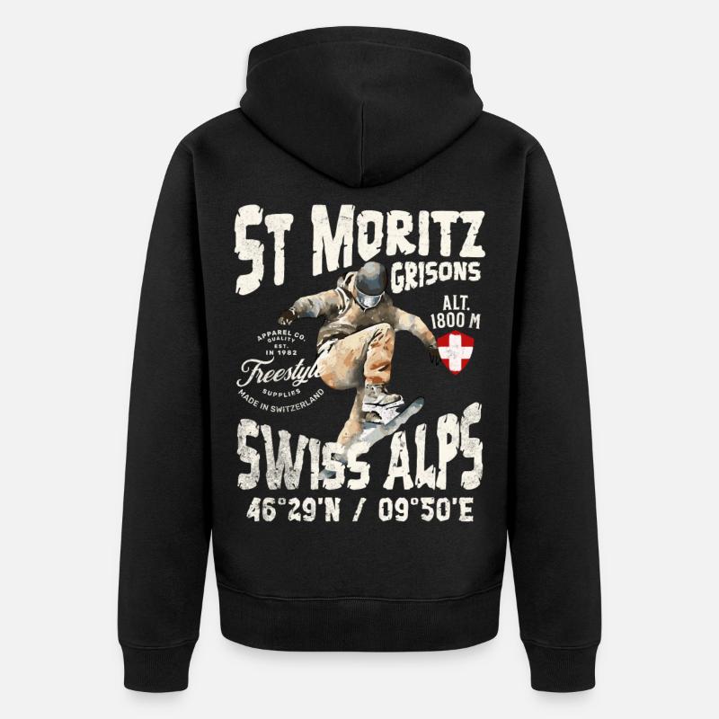Schweizer Alpin- und Mountain-Skateboarder - Unisex Premium Bio Zip Hoodie - Schwarz