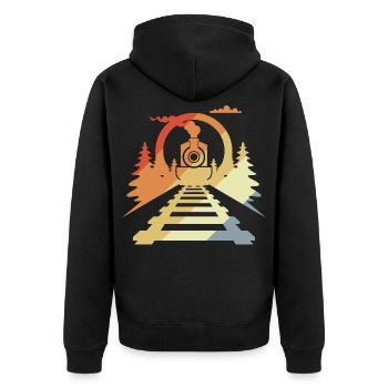 Eisenbahn Retro Stil - Unisex Premium Bio Zip Hoodie - Schwarz - Hinten - Nico (187cm)