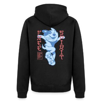 Skater Dog – Japanischer Streetstyle Look - Unisex Premium Bio Zip Hoodie - Schwarz - Hinten - Nico (187cm)