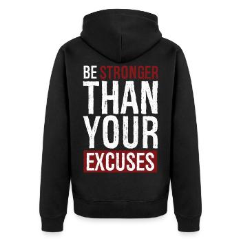 Soyez plus fort que vos excuses - Veste à capuche bio Premium Unisexe - noir - Dos - Nico (187cm)