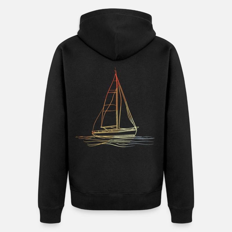 Voilier rétro dessin au trait - Veste à capuche bio Premium Unisexe - noir