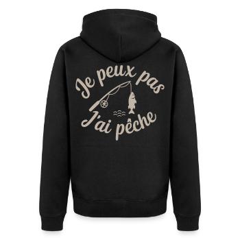 I can't I have Fishing - Unisex Premium Bio Zip Hoodie - Schwarz - Hinten - Nico (187cm)