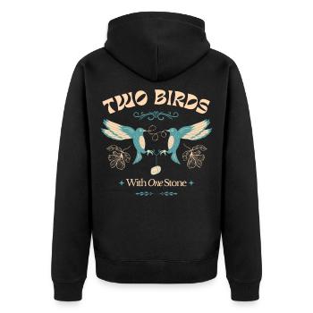 Two Birds with One Stone – Vintage Bird Motif - Unisex Premium Organic Zip Hoodie - black - Back - Nico (187cm)