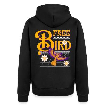 Free Bird – Retro-Design - Unisex Premium Bio Zip Hoodie - Schwarz - Hinten - Nico (187cm)
