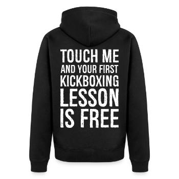 touch me and your first kickboxing lesson is free - Unisex Premium Organic Zip Hoodie - black - Back - Nico (187cm)