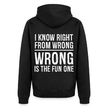 I know right from wrong - Unisex Premium Bio Zip Hoodie - Schwarz - Hinten - Nico (187cm)