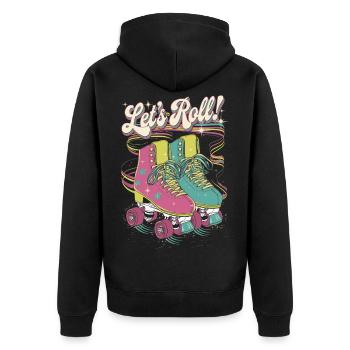 Let's Roll Buntes Retro-Rollschuh-Design - Unisex Premium Bio Zip Hoodie - Schwarz - Hinten - Nico (187cm)