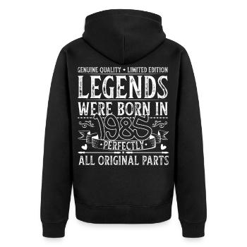 Legends were born in 1985 - Unisex Premium Organic Zip Hoodie - black - Back - Nico (187cm)