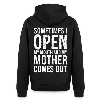 sometimes I open my mouth - Unisex Premium Bio Zip Hoodie - Schwarz - Hinten - Nico (187cm)