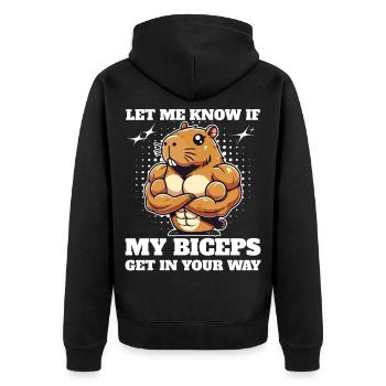 Sag Bescheid Wenn Mein Bizeps Im Weg ist, Capybara - Unisex Premium Bio Zip Hoodie - Schwarz - Hinten - Nico (187cm)