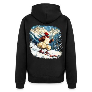 Ski Hühner - Unisex Premium Bio Zip Hoodie - Schwarz - Hinten - Nico (187cm)