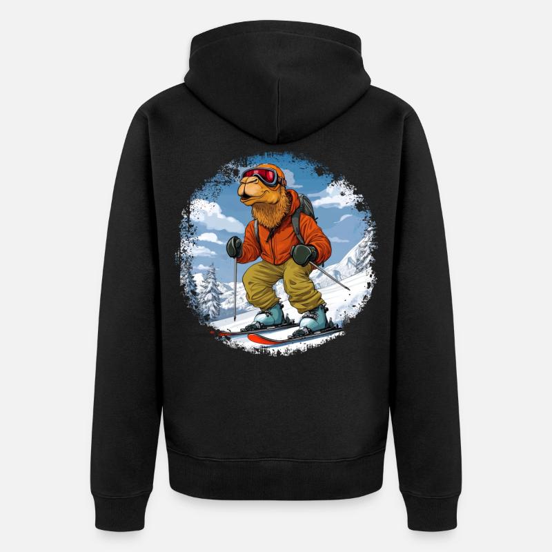 Kamel Skifahrer - Unisex Premium Bio Zip Hoodie - Schwarz