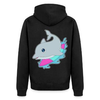 Dolphin Surfing Surfboard Summer - Unisex Premium Organic Zip Hoodie - black - Back - Nico (187cm)