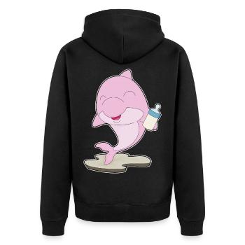 Dolphin Baby Bottle Milk - Unisex Premium Organic Zip Hoodie - black - Back - Nico (187cm)