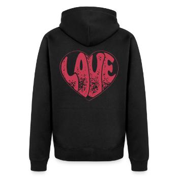 Retro Groovy Love Heart Love Valentine's Day Gift - Unisex Premium Organic Zip Hoodie - black - Back - Nico (187cm)