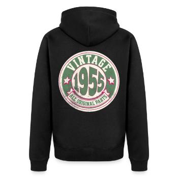 Design Vintage 1955 Alle Originalteile - Unisex Premium Bio Zip Hoodie - Schwarz - Hinten - Nico (187cm)
