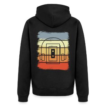 Vintage Kassettenspieler - Unisex Premium Bio Zip Hoodie - Schwarz - Hinten - Nico (187cm)